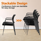 CLATINA Mesh Back Stacking Arm Chairs with Upholstered Fabric Seat and Ergonomic Lumbar Support for Office School Church Guest Reception Black 2 Pack Set