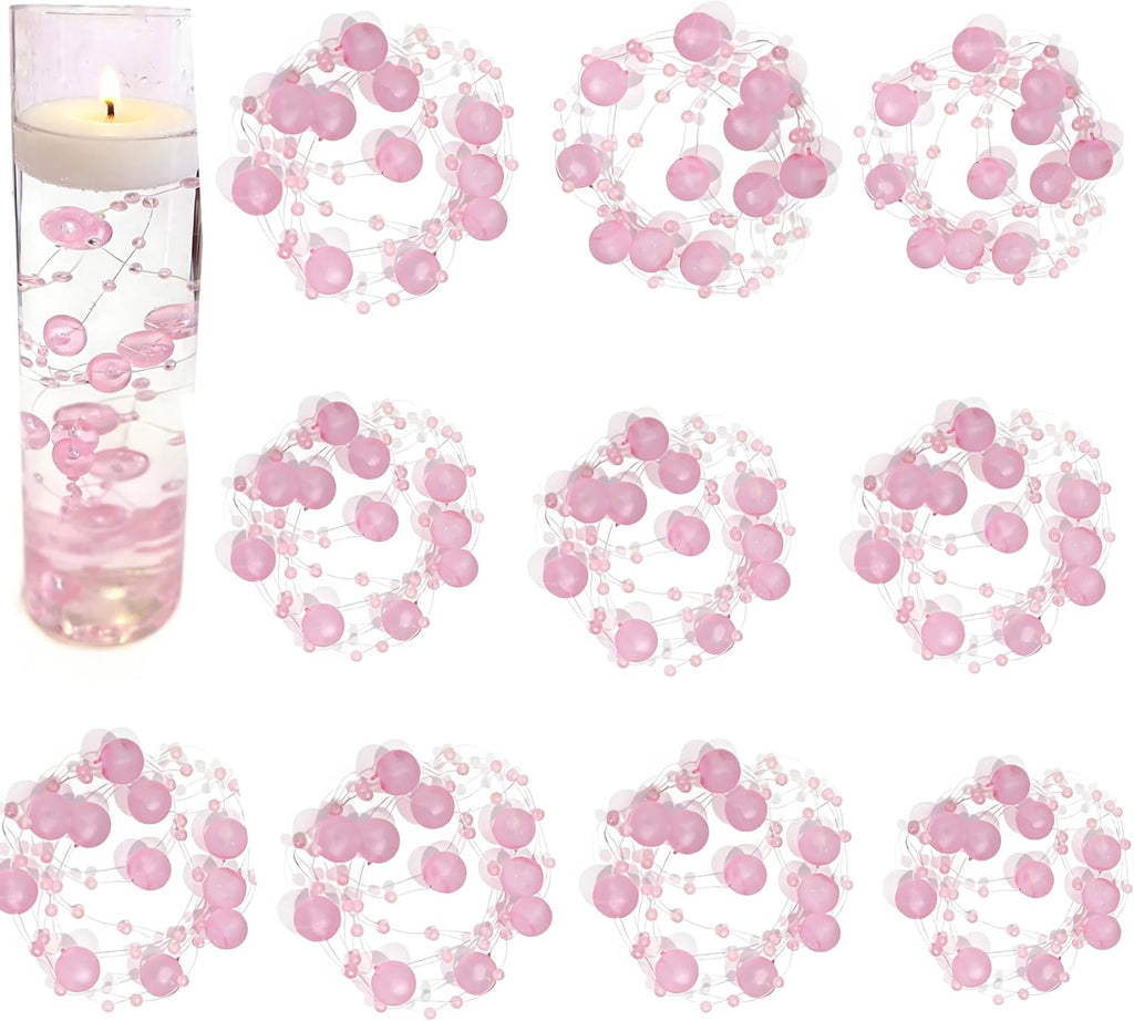 TeaSu 24Pcs Floating Bead String for Floating Candle Centerpieces, Colorful Pearl Bead for Vase Filler, Table Centerpiece, Wedding Reception and Home Decoration (Pink)
