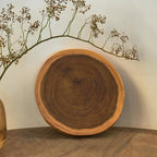 Natural Solid Wood Slab Side Table Top 15.7"x15.7"x1.96" Round Handmade Live Edge Handcrafted Plate Wooden Board for DIY Epoxy Resin End Table Slice Slab Untreated Wall Home Décor