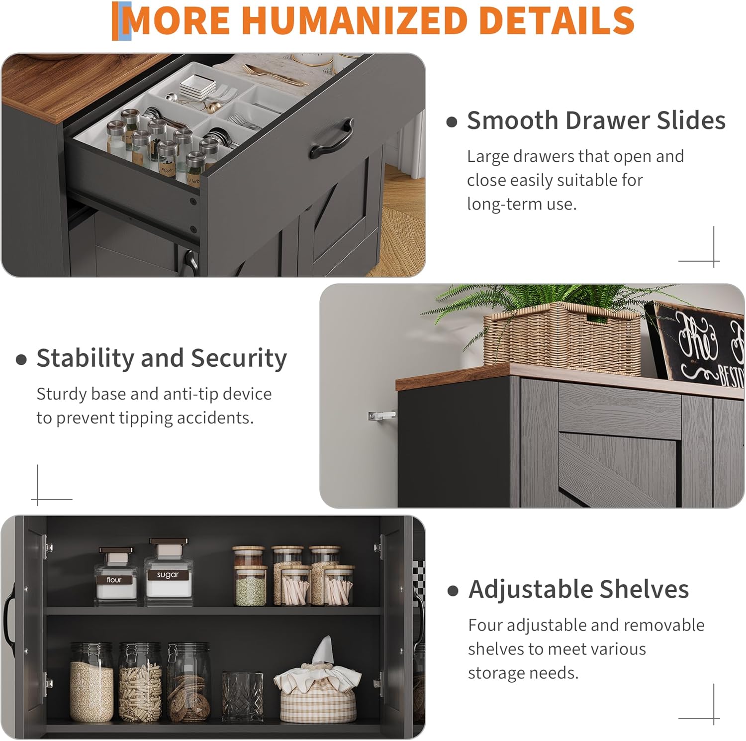 Pantry Cabinet with Charging Station,71'' Kitchen Pantry Cabinet with Microwave Shelf,Farmhouse Kitchen Hutch with Drawers,Door Shelves,Adjustable Shelves,for Dining Room,Living Room,Black