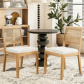 Rattan Dining Chairs Set of 2, French Country Cane Back Upholstered Kitchen Chairs, Solid Wood Farmhouse Side Chairs, Beige