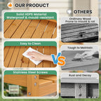Frogprin Potting Bench for Women Men, HDPS Outdoor Garden Table Workstation with 9 Hooks, 4-Tier Rack, All-Weather Waterproof Workbench for Outside Garden - Teak, Extra-Large, 35.6''X16.5''X45.5''