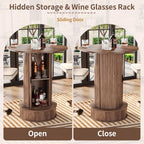Round Bar Table with 2-Tier Hidden Storage, 38.1" H Pub Table with Footrest, Modern Rustic Bar Height Bistro Cocktail Table for Kitchen,Dining Room,Coffee Bar,Small Space