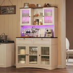 HUAHUU 71" Kitchen Pantry Cabinet with Lights & Acrylic Doors, Pantry Storage Cabinet with Microwave Stand, Kitchen Hutch Food Cabinets with Charging Station, Adjustable Shelves, White