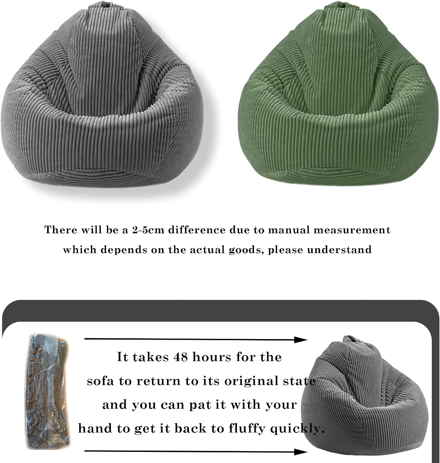 LPMOERA Bean Bag Chairs for Kids/Teen with Memory Foam Filling Bean Bag Sofa with Soft Corduroy Fabric BeanBag Chair for Living Room Bedroom College Dorm Reading Chair Blue
