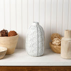 Mikasa White Embossed Dot Textured Ceramic Vase, 6.1x6.1x10.24 Inch
