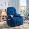 Velvet Larger Kids Reclining Chair Fabric Recliner Sofa Push Back Children Ages 3-12 with Dual Cup Holders and 4 Pockets