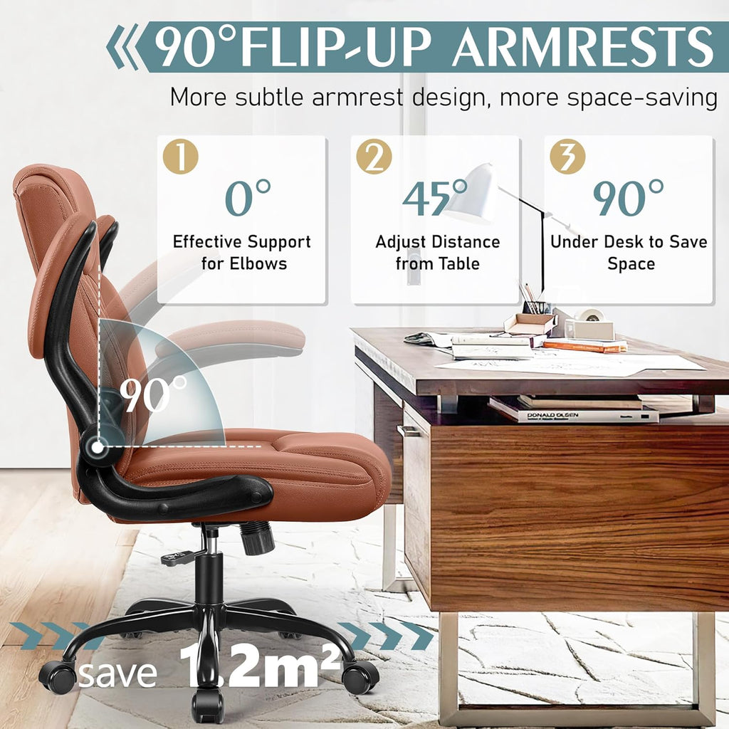 Leather Office Chair for Short People, Small PU Computer Desk Chair with Ergonomic Backrest, Adjustable Armrests, 360° Swivel Rolling Task Chair for Home Office and Gaming