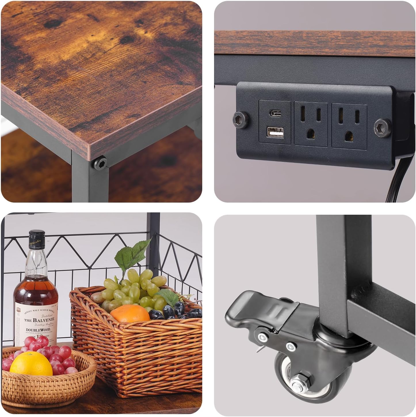 Mini Fridge Stand Heavy-Duty Metal Frame | Built-in 1 USB + 1 Type-C + 2 AC Outlets Rolling Fridge Cart for Dorm, Office, Bedroom | Adjustable Feet & Movable Drawer 19.7" W/D x 22.7" H