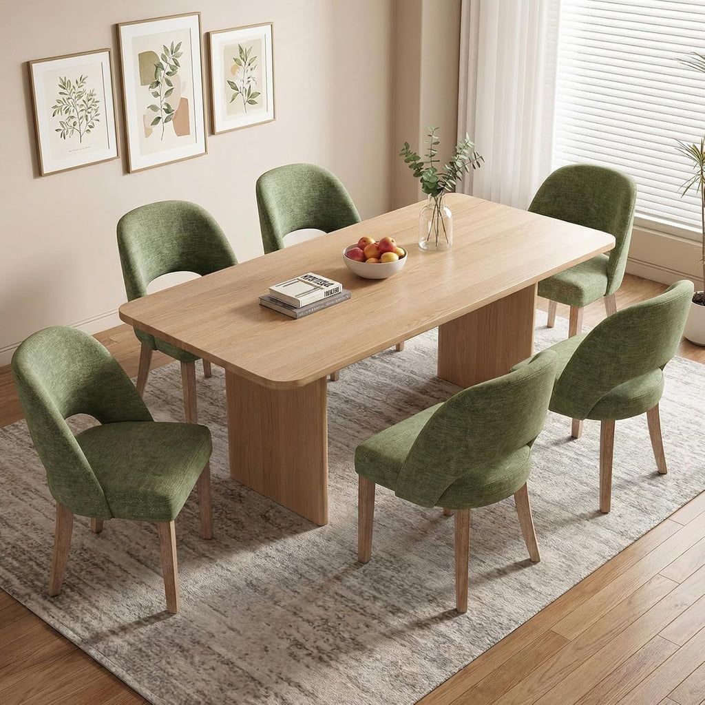 Wooden Dining Chairs Set of 4, Upholstered Modern Chenille Dining Room Chair Kitchen Chairs, Comfy Farmhouse Dinner Chair for Kitchen Dining Room, Green