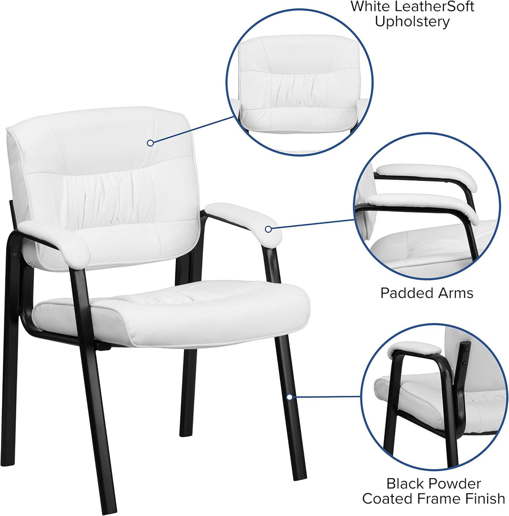 EMMA + OLIVER White LeatherSoft Executive Reception Chair with Black Metal Frame