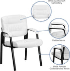 EMMA + OLIVER White LeatherSoft Executive Reception Chair with Black Metal Frame