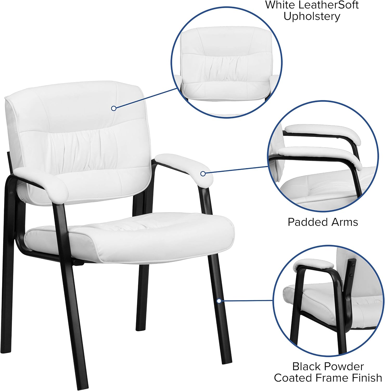 EMMA + OLIVER White LeatherSoft Executive Reception Chair with Black Metal Frame