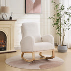 27.2" W Sherpa Glider Chair for Nursery – High Back Rocking Accent Armchair with Side Pockets & Rubber Wood Legs – Ivory Comfort Chair for Living Room, Bedroom