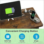 Side Table with Wheels, Mobile C Table,Narrow Desk,Convenient Charging Station