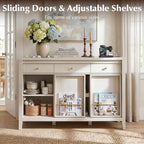 Buffet Cabinet with Storage, Modern Sideboard Cabinet with 3 Drawers, 2 Sliding Doors & Pull-Out Shelf, Coffee Bar Cabinet with Charging Station, White