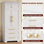 78.2" Tall Kitchen Pantry, Mid-Century Modern Storage Cabinet with 3 Drawers, Freestanding Pantry Cabinets with 4 Doors & Adjustable Shelves, Versatile Cupboard for Dining & Living Room,White