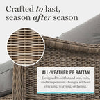 Martha Stewart Lily Pond Indoor-Outdoor Weathered Gray Rattan Wicker Patio Club Chair with All-Weather Gray Back and Seat Cushions, 300 Lb. Static Weight Capacity