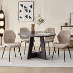 Set of 4 Boucle Dining Chairs – Modern Minimalist Upholstered Kitchen Chairs with Contoured Back and Metal Legs, Brown
