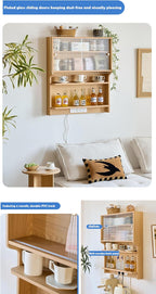 Wood Wall Mounted Pantry Cabinet with Doors, 4-Tier Kitchen Cabinet & Coffee Bar Storage for Dining Room, Living Room