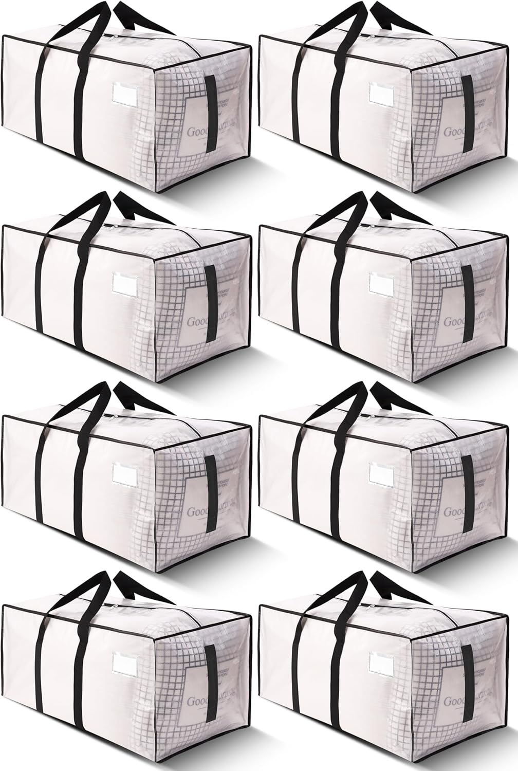 HOMESURE Supports 200lbs Heavy Duty Moving Bags - Strong Zipper & Wrap-Around Handles - Water-Resistant Storage Totes, Durable Alternative to Moving Boxes - 8 Pack - Semi-Transparent