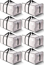 HOMESURE Supports 200lbs Heavy Duty Moving Bags - Strong Zipper & Wrap-Around Handles - Water-Resistant Storage Totes, Durable Alternative to Moving Boxes - 8 Pack - Semi-Transparent