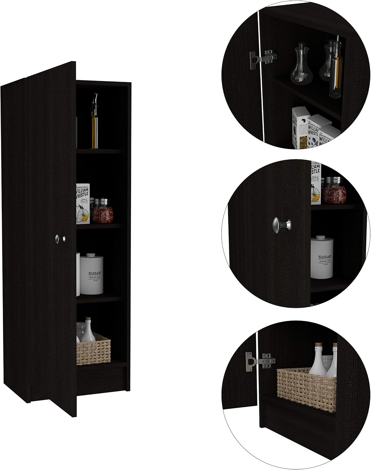 16.9" D*12.3" W*47" H Corner Freestanding Storage Cabinet with 3 Shelves, Single Door, Rectangular Kitchen Pantry, Traditional, for Living Room, Dining Room, Black