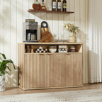 LEYAOYAO Buffet Cabinet with Storage, 45" Wide Fluted Accent Sideboard Credenza with 3 Doors & Open Storage Shelf, Modern Kitchen Wood Media Console Cabinet for Living Room, Entryway, Natural Oak