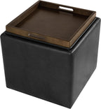 HomePop 17.5" Storage Ottoman with Tray Top - Black Faux Leather