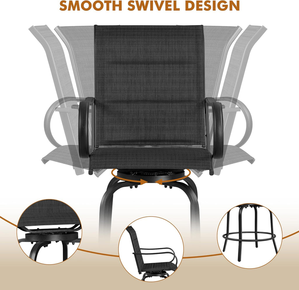 Yaheetech 2 Piece Patio Swivel Bar Stools Texteline Bistro Chairs with High Back/Armrest/Footrest, All Weather Padded Seating Outdoor Furniture Height Outdoor Chairs for Outside, Lawn & Garden
