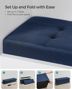 SONGMICS Storage Ottoman Bench, Foldable Foot Rest with Legs, 15 x 43 x 15.7 Inches, End of Bed Bench, Storage Chest, Load up to 660 lb, for Living Room, Bedroom, Entryway, Midnight Blue ULSF018I01
