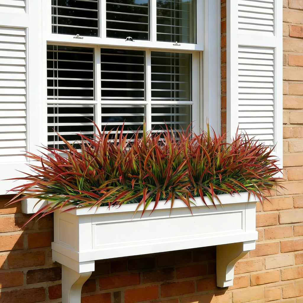 Ivydale 12Pcs Fake Plants Outdoor Artificial Plastic Grass Spring Decoration UV Resistant Faux Greenery Stems Bushes Outside Fake Plants for Planters Patio Porch Window Box Pathway Garden Home Decor