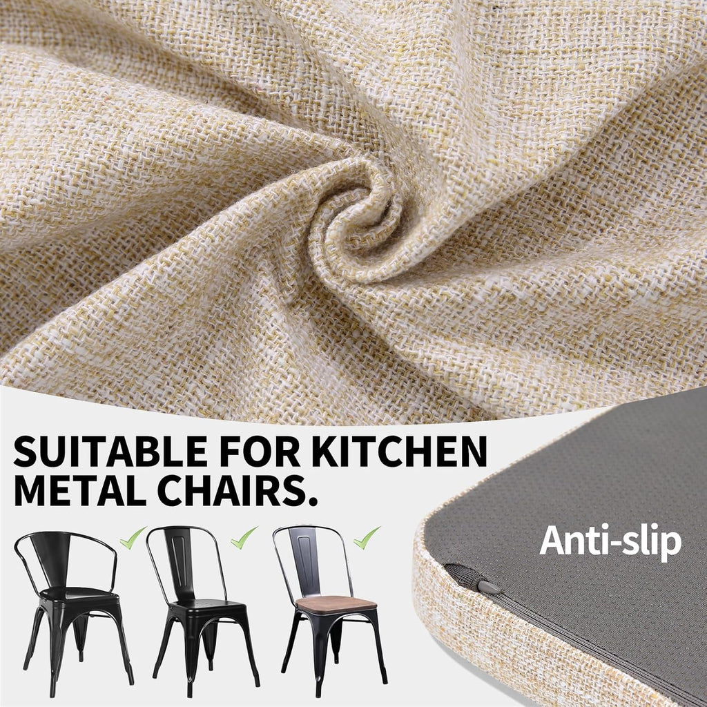 SINOSSO Memory Foam 14" Metal Chair Cushions 4 Pcs, Modern Interwoven Style Magnetic Chair Pads for Dining Kitchen Cafe Bistro Stackable Chair (U-Shape, Beige, 4)