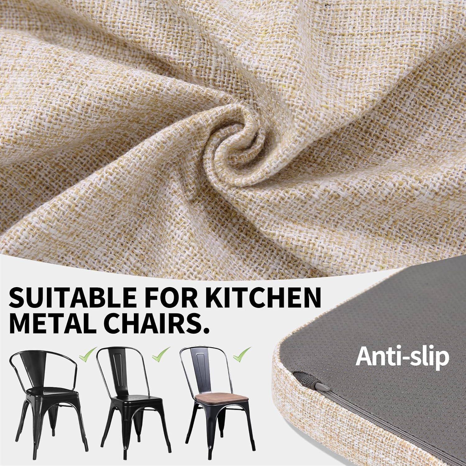 SINOSSO Memory Foam 14" Metal Chair Cushions 4 Pcs, Modern Interwoven Style Magnetic Chair Pads for Dining Kitchen Cafe Bistro Stackable Chair (U-Shape, Beige, 4)