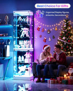 Lvifur 67''H Corner Curio Cabinet - with Glass Door, Lockable Glass Display Cabinet with RGB Motion Sensor Light, 5-Tier Figure Display Case with Removable Glass Shelf for Collectibles,White