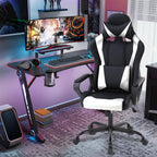 Gaming Chair, Video Game Chair, Cheap Computer Gaming Chair PU Leather High Back PC Gaming Chair Ergonomic Racing Swivel Office Desk Chair with Headrest and Lumbar Support for Adults Kids White