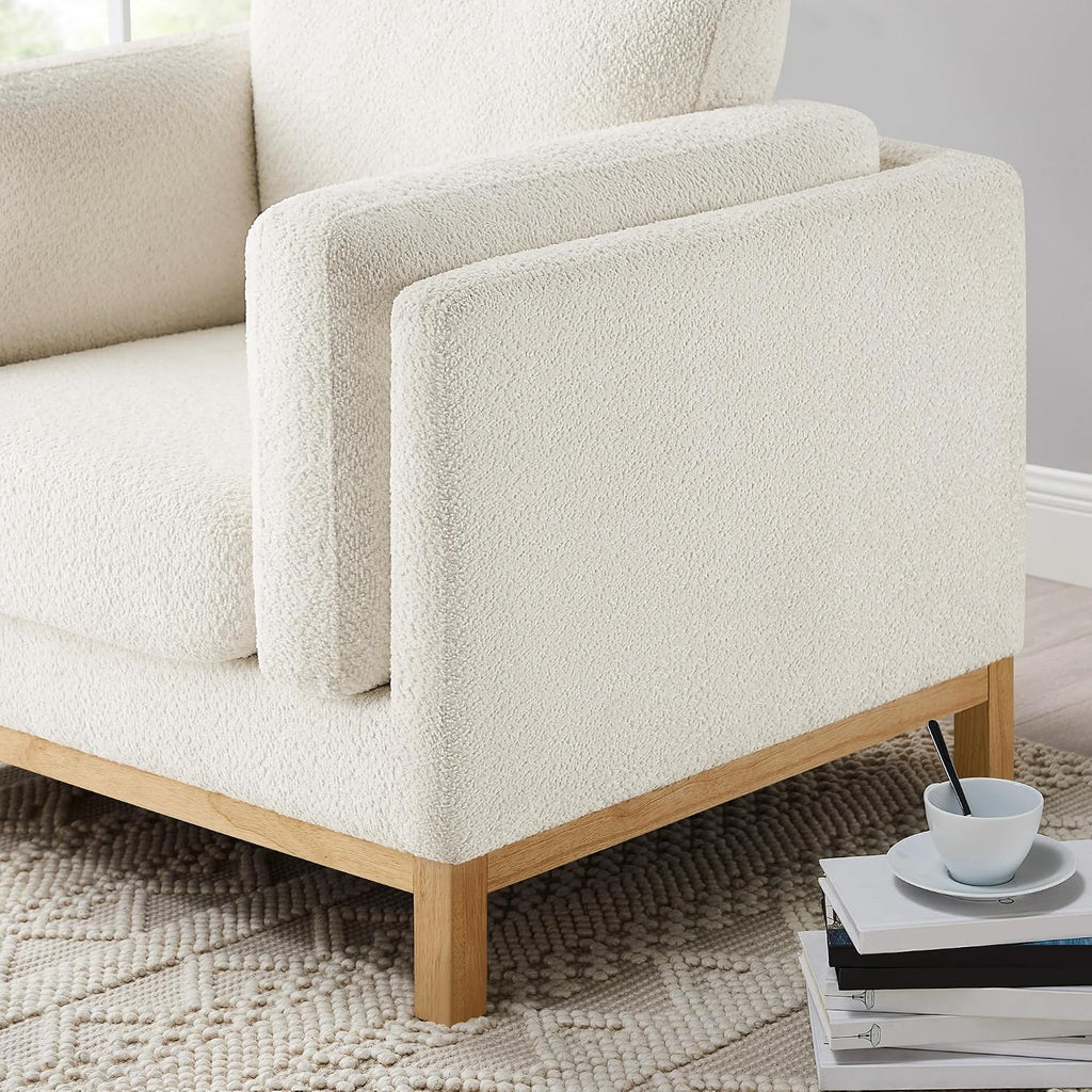 VANOMi Oversized Accent Chair Set of 2, Modern Upholstered Chairs | Boucle Reading Chair with Solid Wood Legs and 400 lbs Capacity, Cozy Seating for Living Room, Bedroom & Office, Ivory White