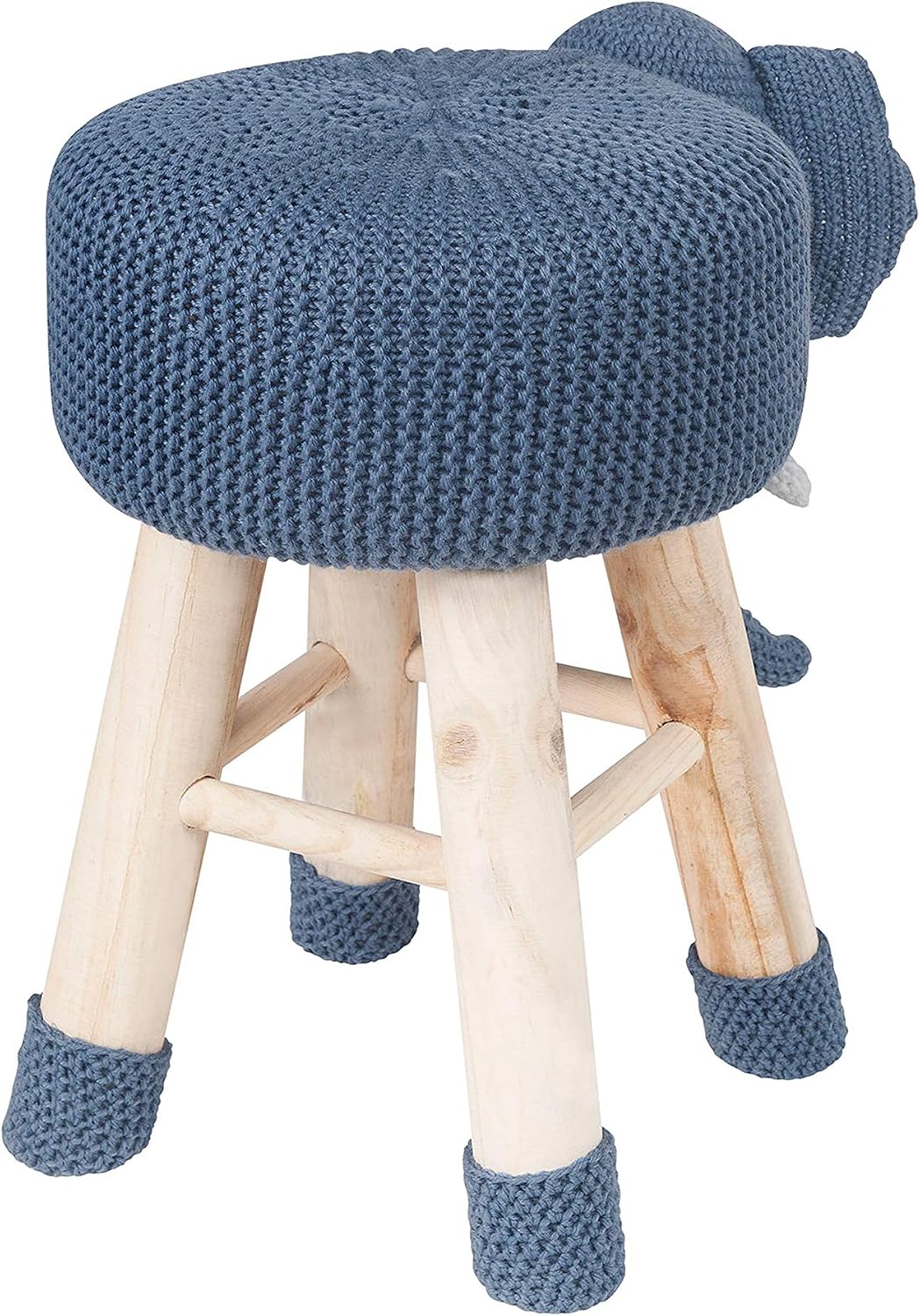 Animal Ottoman Stool, Cute Deer Design with Knit Polyester Upholstery and Solid Pine Wood Legs, 17.5in Kids Bedroom Seat (Elephant)