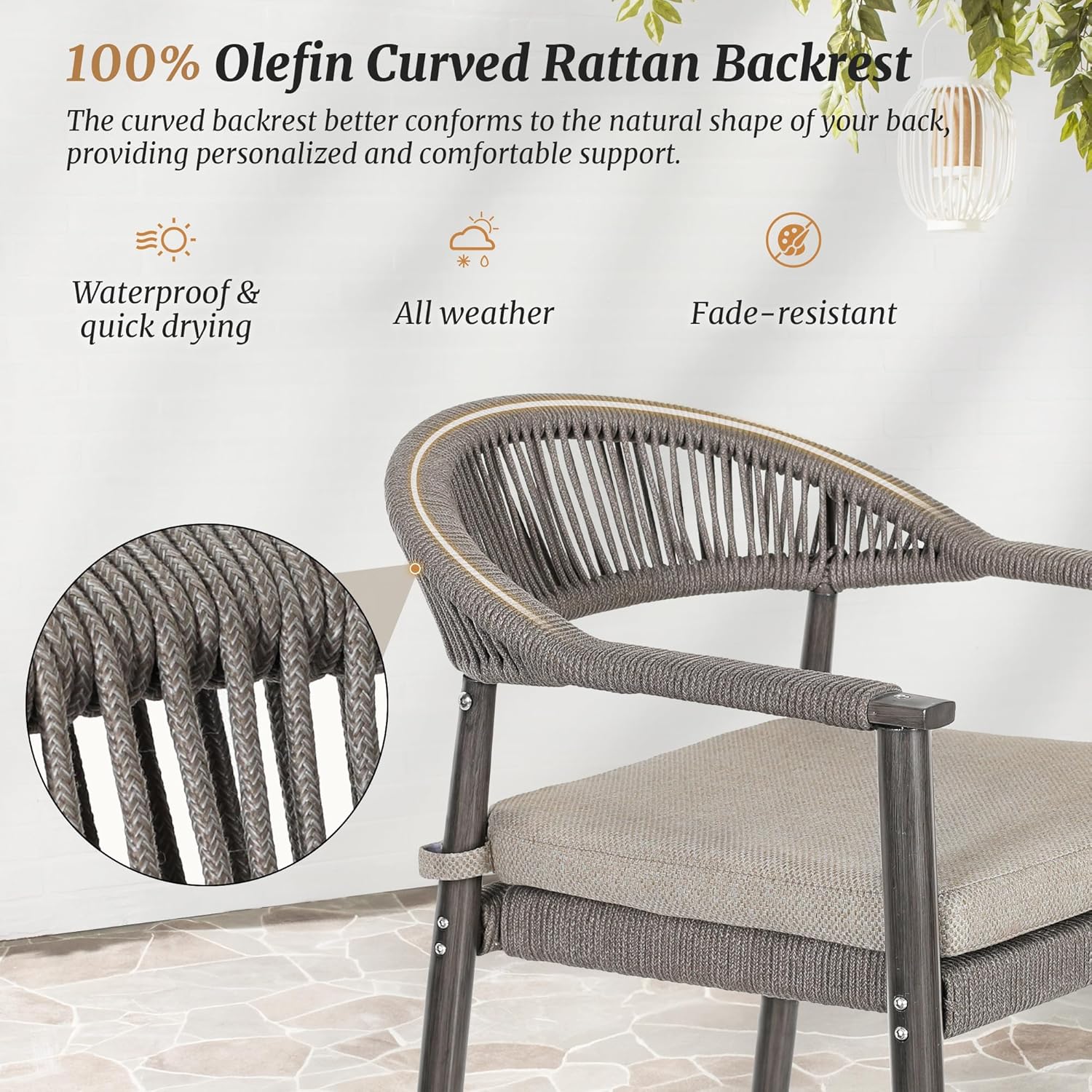 Cozyman Bar Stools Set of 4, 24.8'' Aluminum Outdoor Bar Stool with Removable Cushion, Boho Rattan BarStools, Olefin Rope Woven Bar Chairs with Footrest for Patio, Garden, Pool, Kitchen, Gray