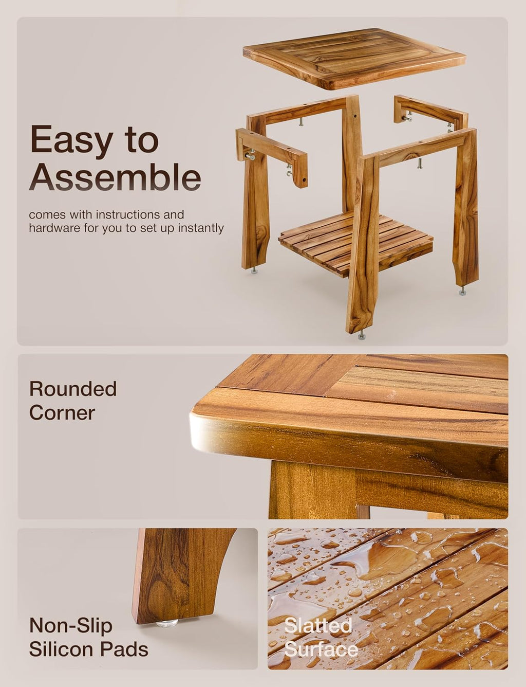 Tinamo Teak Storage Adirondack Side Table - 330LBS Capacity 2-Tier Wooden Outdoor Side Table, Patio Table for Patio, Garden, Lawn - Sturdy Wood Outdoor End Table - Assembly Required (Patent Pending)