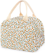 Cotton Quilted Insulated Lunch Bag, Cute Quilted Floral Lunch Tote Bags Reusable Insulated Lunch Box Coquette Aesthetic Large Capacity Insulated Cooler for Women Work Travel Picnic (Orange Flower)