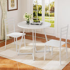 VECELO Small Round Dining Table Set for 2, Wood Tabletop with Strong Metal Frame, Modern Dinette with Chairs for Kitchen, Breakfast Nook Living Room, Pure White