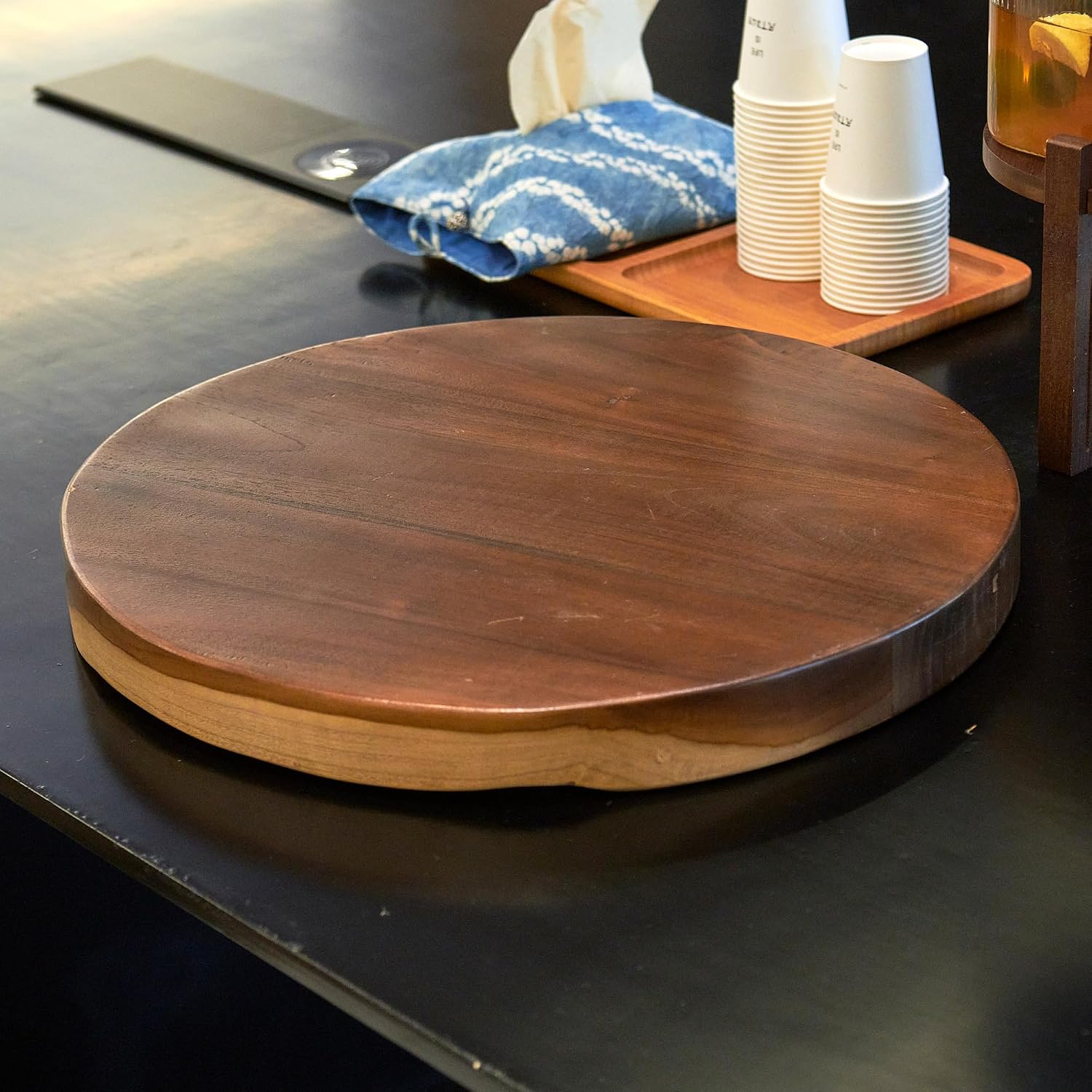 Round Teak Slice Slab Side Wood Table Top 17.7"x17.7"x1.96" Handmade Live Edge Handcrafted Plate Natural Solid Wooden Board for DIY Epoxy Resin End Table Slab Untreated Wall Home Décor