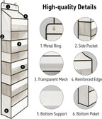 TYMENSH White Over Door Organizer with 5 Large Clear Pockets and 6 Side Mesh Pockets, Anti-Tilt Hanging Door Storage for Nursery, Bathroom, Closet, Bedroom, Dorm, Toys