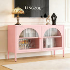 Metal TV Stand, Accent Storage Cabinet with 2 Acrylic Doors, Pink Locker Cabinet with Adjustable Shelf, Side Cabinet for Home,Office,Entryway,Dining/Living Room,Bedroom,Pink