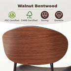 BedsPick Mid-Century Modern Dining Chairs Set of 4, PU Leather Upholstered Dining Room Chairs with Walnut Grain Back, Bentwood Kitchen Chairs with Adjustable Feetpads for Dining Room, Kitchen, Black