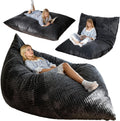 nalone 6.4 FT Giant Bean Bag Chair for Adults, 4 in 1 Memory Foam Filled Beanbag Chair, Floor Sofa Bed with Fluffy Washable Flannel Cover, Lounge Couch for Bedroom, Living Room (Grey)