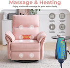 Power Swivel Rocker Recliner, Glider Recliner Nursery Chair with Massage and Heat, Nursery Rocking Chairs with Adjustable Headrest for Living Room，USB Ports,Side Pockets,Chenille Pink