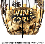 Wine Cork Holder for Countertop or Cabinet, Barrel-Shaped Metal Cork Holder Holds Up to 227 Wine and Champagne Corks, Storage Organizer with Open Top and Non-Slip Base for Bar Area Kitchen
