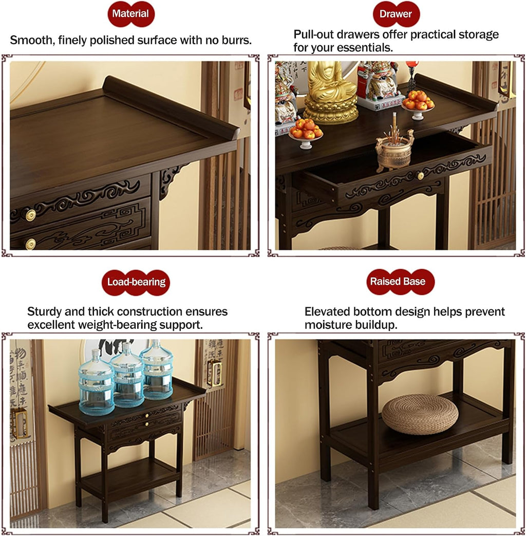 Altar Table,Meditation Table with Storage,Floor Puja Tables for Spiritual,Alter Cabinet with Drawer,Personal Shrine Altar,Buddhist Shrine Prayer Stand Riser,for Home Decor,Witch Wiccan(25.9x15.7x39.3i